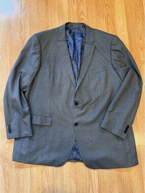 Indochino Mens Grey Wool Cashmere Blazer Jacket Blue Polka Dot Lining 48L approx